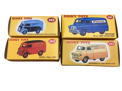 Lot 1722 - Atlas Editions Dinky Toys diecast commercial vehicles including Bedford 10 cwt Van # 482, & # 481, Morris Van # 465, Royal Mail Van # 260, Triporteur # 14, Morris Min-Traveller # 197 & C...