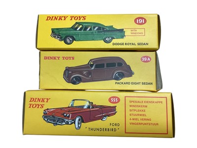 Lot 1723 - Atlas Editions Dinky Toys American cars including Ford Thunderbird # 555, Dodge Royal Sedan # 191, Packcard Eight Sedan # 39A, Chevrolet Corvair # 552, Coupe Borward Isabella # 549, Ford Vedette...