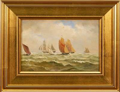 Lot 1379 - John Moore of Ipswich (1820-1902) oil on panel - Sailing Vessels in Choppy Seas, signed, 16.5cm x 24cm, in gilt frame