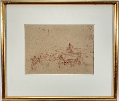 Lot 214 - *Peggy Somerville (1918-1975) red chalk sketch - Horse and Cart, 19cm x 26cm, in glazed gilt frame