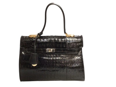 Lot 2532 - Vintage Bol Perdiz black croc embossed black leather 'Bergin' style handbag. Lock and two keys, detachable shoulder strap and soft dust bag.
