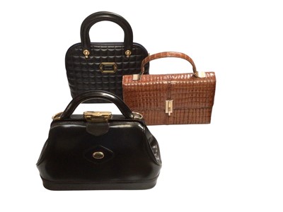 Lot 2533 - Group of good quality vintage leather handbags including small Gladstone handbag, mock Alligator 'Kelly' style bag, Pierre Cardin , some dust bags.