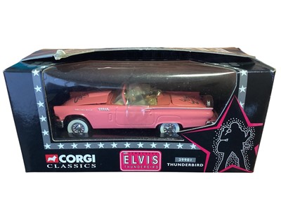 Lot 1704 - Corgi Classics (c1998) diecast Pink Elvis Ford Thunderbird with figure, in window box #39901 & (c2002) Smokey & the Bandit black Pontiac Firebird Trams Am with figure, in window box CC54...