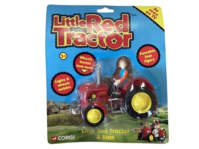 Lot 1706 - Corgi (c2004) Little Red Tractor & poseable Stan, on card TY88601 & Harvey TY88804, plus Postman Pat, Jess & Van TY88701 and Disney Pixar Toy Story key ring (4)