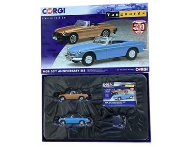 Lot 1728 - Corgi 1:43 Scale diecast Vanguards vehicles, in window boxes, plus MGB 50th Anniversary Set, boxed MG1002 (17)