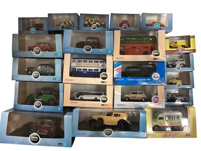 Lot 1731 - Oxford Automobile, Showtime, Haulage, Fire diecast 1:43 & 1:76 Scale vehicles, in perspex cover boxes (40) (1 box)