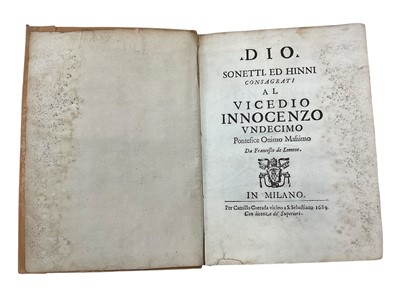 Lot 1344 - Francesco De Lemene - Dio. Sonetti ed hinni consecrati al vicedio Innocenzo Undecimo pontefice ottimo massimo. Milan (Camillo Corrada) 1684.