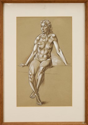 Lot 218 - *Francis Plummer (1930-2019) pencil and bodycolour - Seated Woman, Front View, titled verso, 48cm x 30cm, in glazed frame