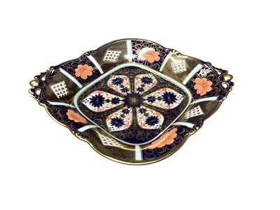 Lot 2279 - Royal Crown Derby Imari 1128 diamond shape dish with pierced acorn handles