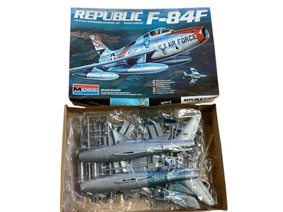 Lot 1746 - Monogram 1:48 Scale model aircraft kits including MIG 15bis NVA # 74013 and Republic F-84F # 5437, both boxed contents sealed (2)