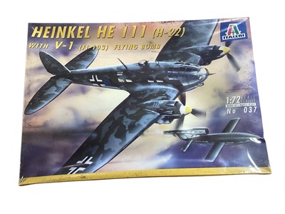 Lot 1747 - Italeri 1:72 Scale model aircraft kits including Heinkel HE 111 (H-22) with V-1 (F1-103) Flying Bomb # 037, Junkers JU188 A1-E1 Fighter Bomber # 117 and Fairchild Packet C-119G Flying box Car #1...