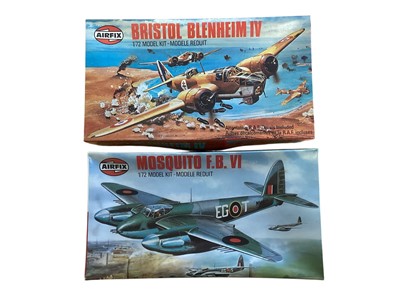 Lot 1748 - Airfix 1:72 Scale Series 8 Avro Lancaster B.111 Dam Buster model kit #08004, Supermarine Spitfire # 61065-2, Spitfire VB # 02046-2, Hawker Hurricane Mk1 # 02067-9, Bristol Blenheim IV # 02027-1,...