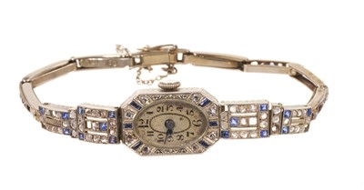 Lot 542 - Art Deco sapphire and diamond cocktail watch