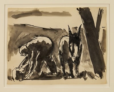 Lot 1127 - *Josef Herman (1911-2000) pen and wash, Labourer, 17cm x 22.5cm, glazed frame