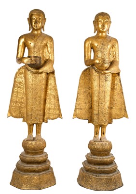 Lot 766 - Impressive pair of antique Thai standing Buddha figures