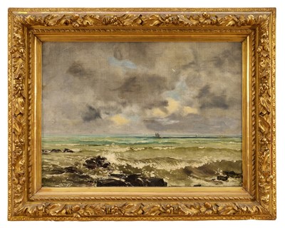 Lot 1157 - Emmanuel Lansyer (1835-1893) oil on canvas - Seascape, signed and dated '78, inscribed verso, 41cm x 56cm, in good gilt frame