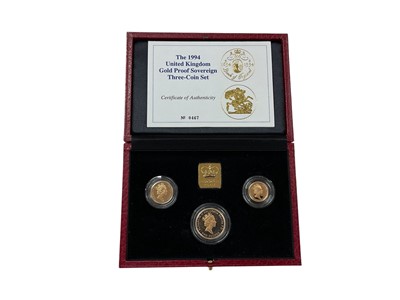 Lot 501 - G.B. - Royal Mint gold three coin proof set to include £2, Sovereign, Half Sovereign 1994