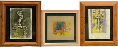 Lot 60 - Joseph Rabstein (1881-1969) three abstract works on paper, mixed media, one inscribed, two 25cm x 18cm, the smaller 22cm x 20cm, glazed frames (3)