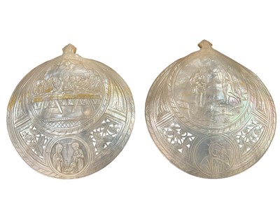 Lot 2998 - Pair of carved mother of pearl shells