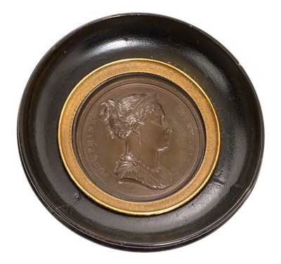 Lot 13 - Josephine de Beauharnais (1763-1814), Consort of Napoleon Bonaparte and Empress of France, bronze medal by Andrieu Bertrand, approximately 6.5cm in diameter, in a ebonised wood frame, the fram...
