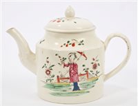 Lot 119 - 18th century Leeds drum-shaped teapot and...