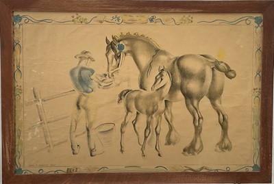 Lot 158 - John Skeaping (1901-1980) lithograph, Mare and Foal, printed at Barnyard Press for School Prints Ltd 1945, 49 x 75cm, in glazed oak frame.