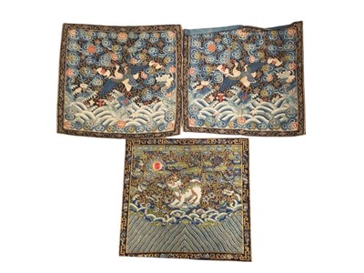 Lot 2594 - Antique Chinese silk textiles including Kesi woven Mandarin duck rank badges plus one other embroidered rank badge.