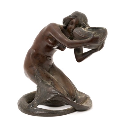 Lot 771 - Art Nouveau Austrain bronze candlestick in the form of a mermaid