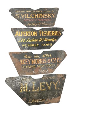 Lot 3128 - Four vintage painted tin shop signs