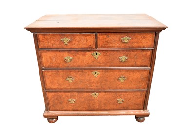 Lot 1421 - Early 18th century figured walnut veneered chest