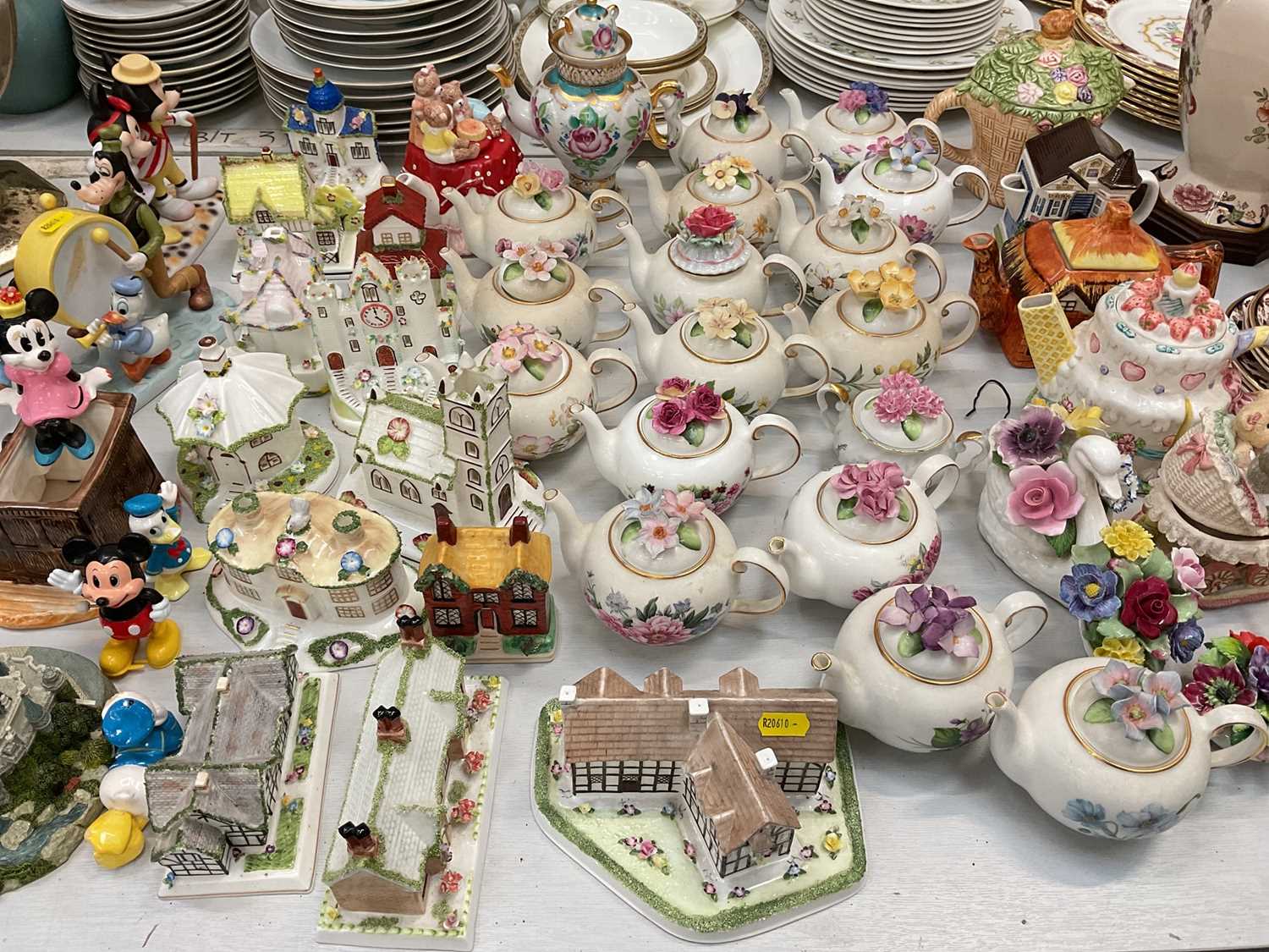 Lot 5055 - Collection of Coalport pastel burners, novelty teapots, Disney ornaments etc