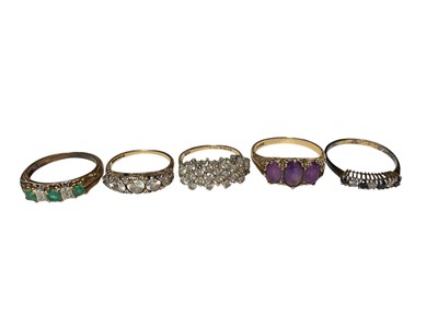 Lot 56 - Five 9ct gold multi-gem set dress rings