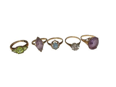 Lot 58 - Five 9ct gold gem set dress rings
