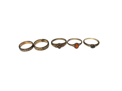 Lot 59 - Five 9ct gold gem set dress rings, eternity rings etc