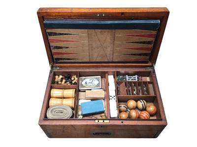 Lot 2965 - Victorian games compendium in mahogany case, including dominoes, chess and others