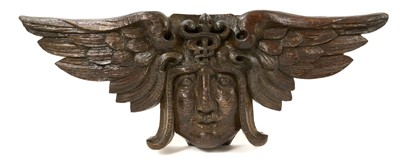 Lot 741 - 19th century carved oak head of Hermes