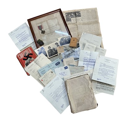 Lot 772 - Second World War French Croix de Guerre medal, mounted in glazed frame, together with citation dated 27th December 1940, presented to Miss Mary Edytha Darby