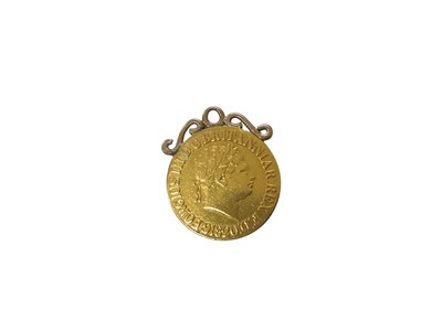 Lot 506 - G.B. - Gold Sovereign George III 1820 (N.B. With 9ct soldered scroll mount @ 12 o'clock, total Wt. 8.5gms) otherwise AF (1 coin)