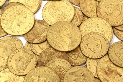 Lot 720 - Large collection of faux George III spade guinea and half guinea gaming tokens, approximately 230