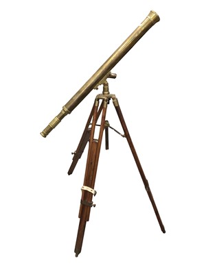 Lot 3144 - Brass telescope on wooden tripod stand