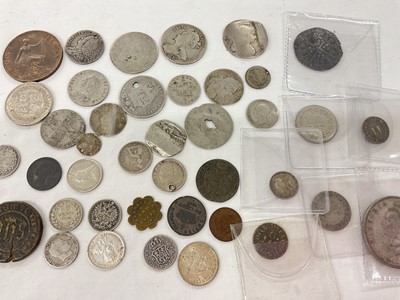 Lot 512 - World -Mixed coinage to include G.B. silver hammered Groat, Henry VI Trefoil issue London c. 1438-43 (N.B. Obv: Scratch) otherwise VG-AF, tokens to include 19th century, silver 6d Morgan's Londo...