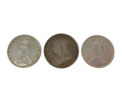 Lot 514 - G.B. - Mixed Victoria coins to include JH Double Florins 1887 x 2 (N.B. One with frosted finish) otherwise GVF, the other EF & OH Crown 1898 LXI (N.B. Obv: Edge bruise) otherwise VG-AF