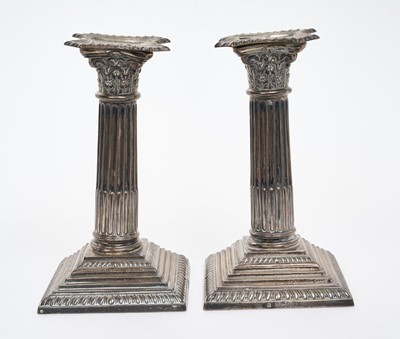Lot 265 - Pair Edwardian silver candlesticks