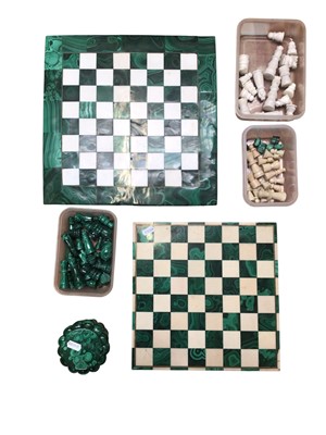 Lot 2967 - Two malachite chess sets and sundries