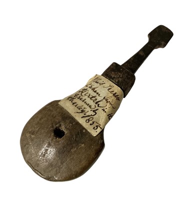 Lot 750 - Crimea interest- 19th century gun turn screw with old paper label, "This screw taken from Kertch in the Crimea by Charley 1855".