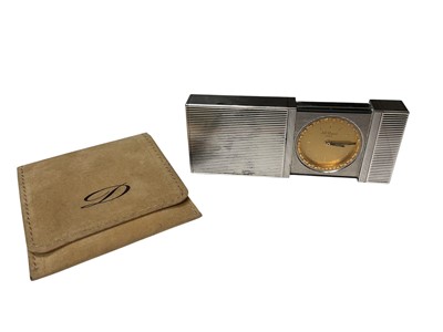 Lot 28 - DuPont silver plated travel alarm clock, with pouch