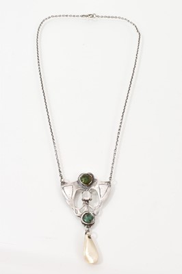 Lot 489 - Arts and Crafts silver enamel and mother of pearl pendant necklace