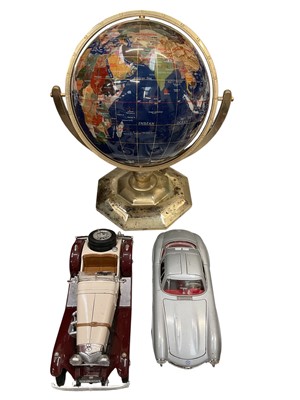 Lot 5043 - Specimen mineral desk globe and two Burago Mercedes model cars (3)