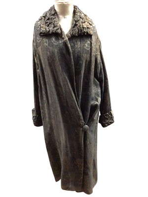 Lot 2588 - 1920s women's brocade coat in Oriental design, ruched collar and cuffs, dropped fastening with large button brocade lining. Plus 1920's coat fashioned from Victorian paisley shawl with red velv...