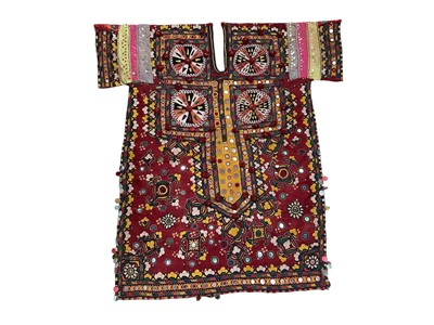 Lot 2591 - Two Vintage Indian Banjari dress / bodice fronts. Small embroidered stitches with mirrors and beads.